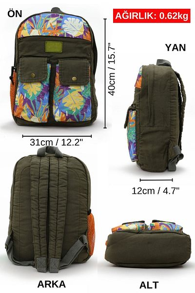 Old Cotton 7224 Green Back School Travel 15,6 ιντσών Laptop Daily Notebook Βαμβακερή τσάντα από καμβά