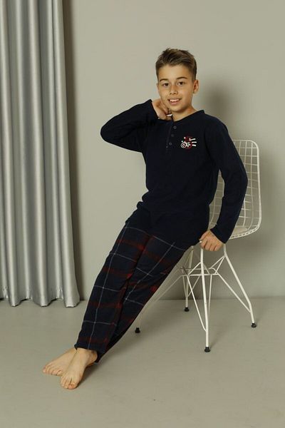 shopshop Set de pijamale din lână moale pentru copii, albastru bleumarin, iarnă