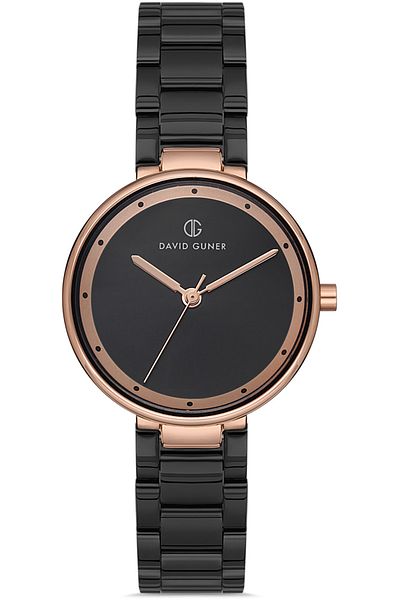 DAVID GUNER Rose Black Coated Black Dial Women's Watch Dg-8138La-R2