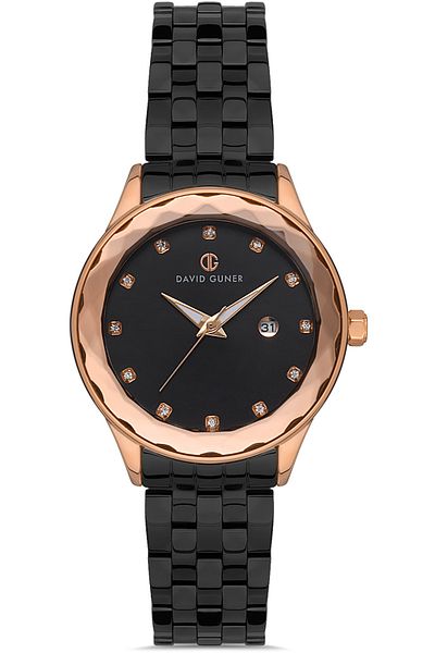 DAVID GUNER ساعة يد نسائية بمينا أسود مطلي باللون الأسود DG-8373LA-R2