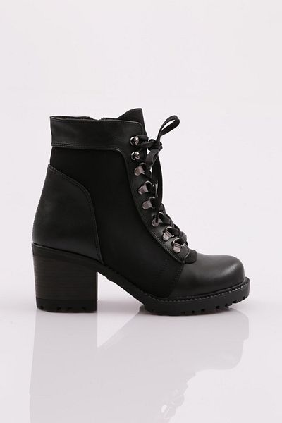 DGN Women's Front Lace-Up Heeled Boots Black 32783138