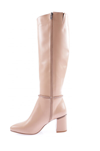 DGN Kadın Zincirli Topuklu Çizme Nude 2443275