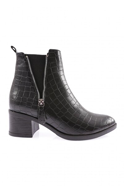 DGN Women's Zipper Heeled Boots Black Crocodile 1011103275