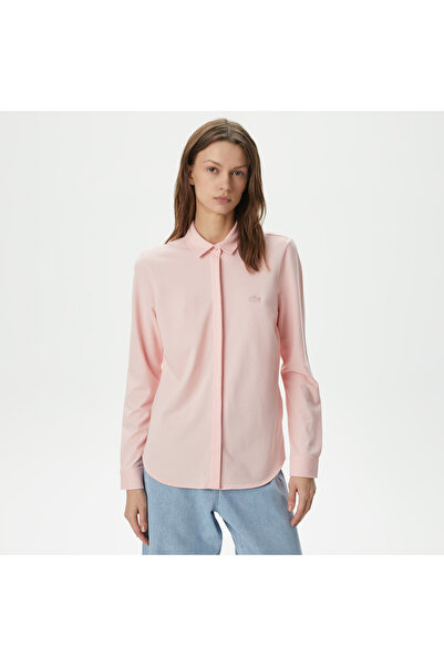 Lacoste Kadın Slim Fit Organik Pamuk Pembe Gömlek