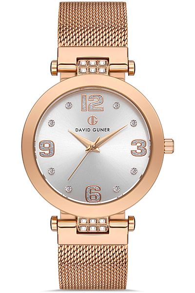 DAVID GUNER Rose Coated White Dial Women's Watch Dg-8241Lc-C1