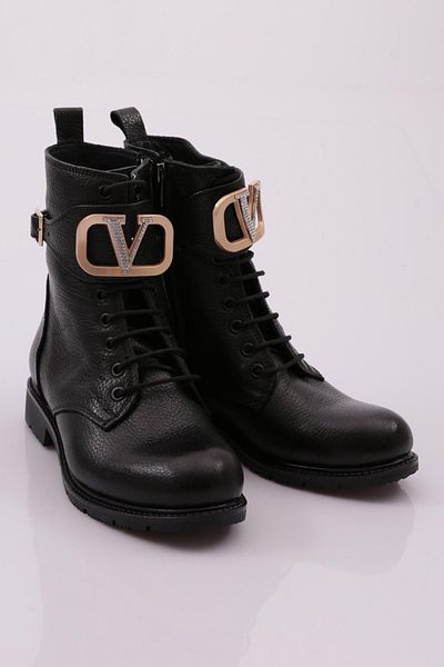 DGN Women's Crystal Stone V Buckle Side Zipper Boots Black 15333325
