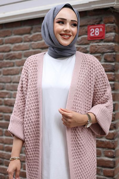 Tesettürce moda Powder Colored Knitwear Cardigan - 110 cm