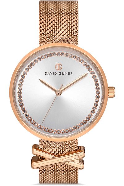 DAVID GUNER ساعة يد نسائية بمينا أبيض مطلي بالورد DG-8275LC-C1