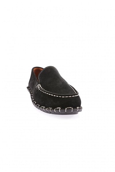 DGN Pantofi mocasini de dama cu cusaturi din piele naturala din piele intoarsa neagra