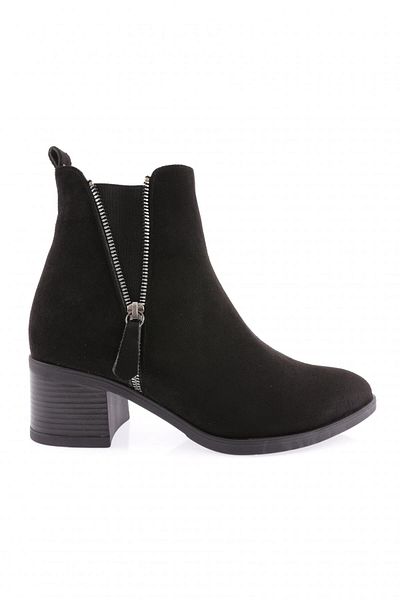 DGN Women's Zippered Heeled Boots Black Suede 1011103275