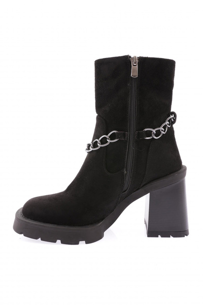 DGN Yuvarklak Burun Zincir Detaylı Kadın Topuklu Bot Siyah Fediye Süet 26543285