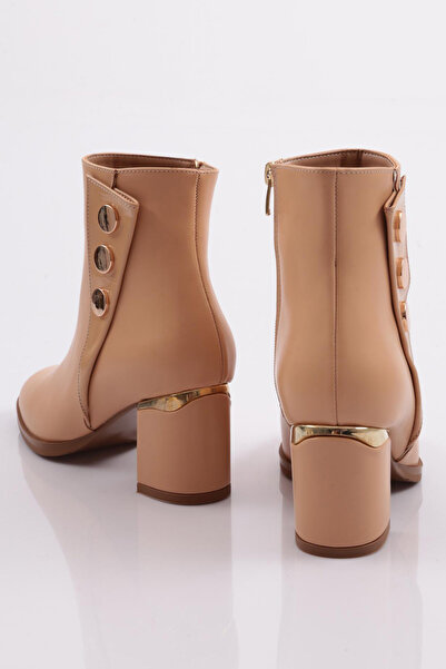 DGN Kadın Sıralı Tokalı Yandan Fermuarlı Topuklu Bot Nude 5172534