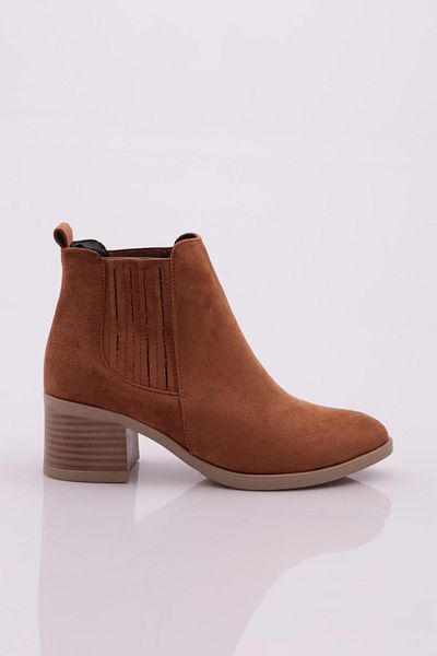 DGN Tan Suede γυναικείες ριγέ μπότες με κοντό τακούνι - 101183275