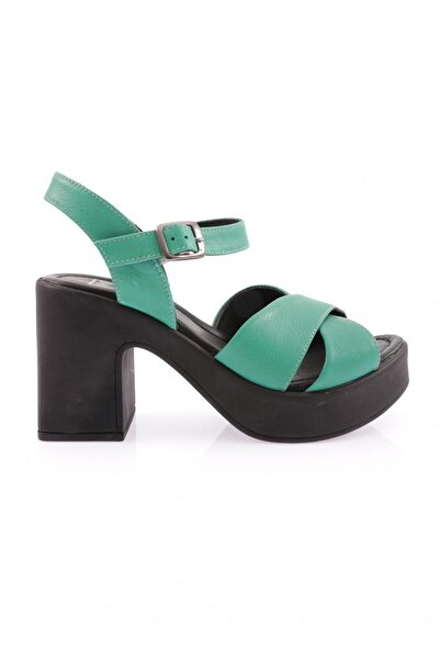 DGN Cross Strappy Heeled Sandals Grass Green Genuine Leather 391113219