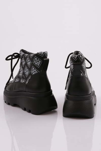 DGN Kadın Kalın Taban Ip Detaylı Paraşüt Bot Siyah 15299233118