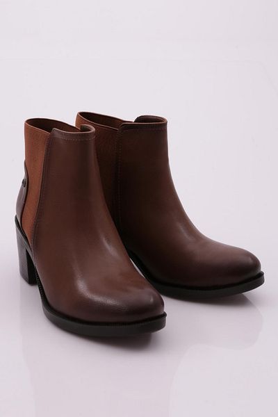 DGN Women's Side Elastic Heeled Boots Hazelnut 53663138