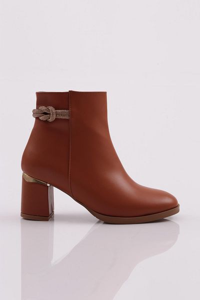 DGN Women's Siler Stone Two String Side Zipper Heeled Boots Brown 5142534