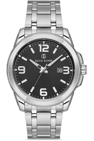 DAVID GUNER Gümüş Kaplamalı Siyah Kadranlı Erkek Kol Saati Dg-8469ga-a2