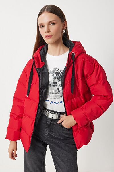 Lovelyİstanbul Red Hooded Puffer Jacket - Lri̇0003