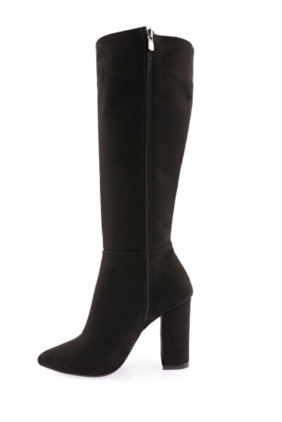 DGN Černé semišové dámské kozačky na podpatku - model 02