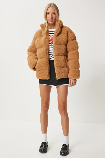 Lovelyİstanbul Palton gonflabil de pluș - guler vertical, TABA, LQA0002