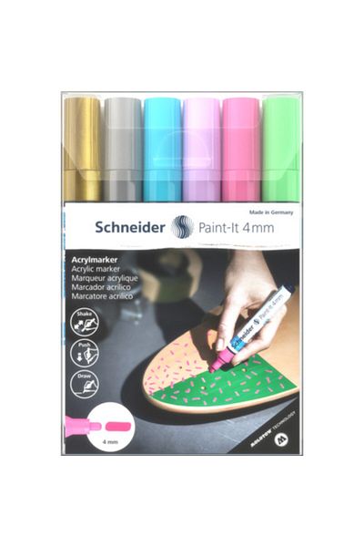 SCHNEIDER Akrilik Markör 4mm 6'lı Parlak Renkler Set / 120296