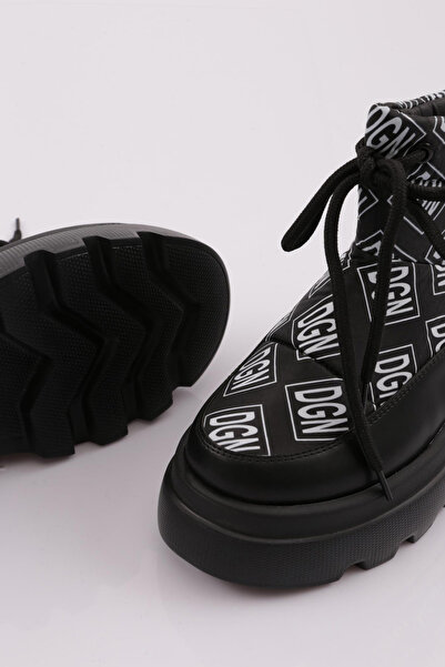 DGN Kadın Kalın Taban Ip Detaylı Paraşüt Bot Siyah 15299233118