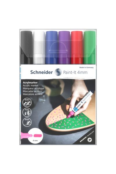 SCHNEIDER Akrilik Markör 4mm 6'lı Ana Renkler Set / 120295