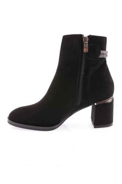 DGN Kadın Siler Taşlı Iki Ipli Yandan Fermuarlı Topuklu Bot Siyah Süet 5142534