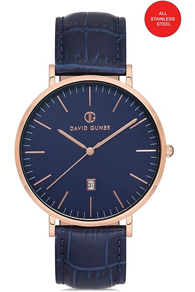 DAVID GUNER Rose Coated Blue Dial Men's Wristwatch Dg-8074Gb-T3