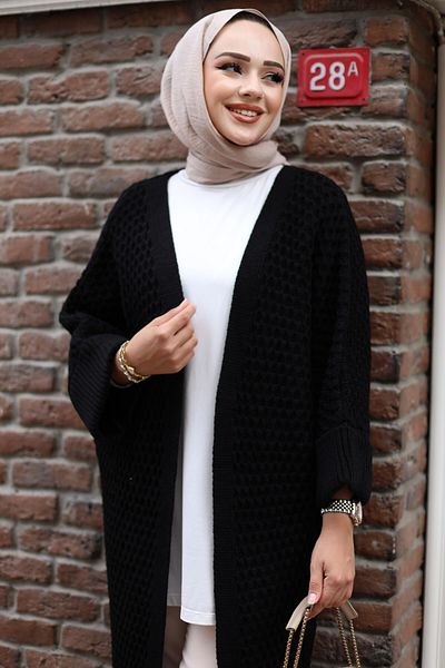 Tesettürce moda Black Knitwear Cardigan - 110 cm