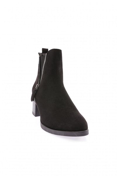 DGN Women's Zippered Heeled Boots Black Suede 1011103275