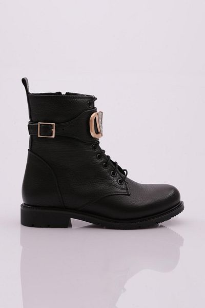 DGN Women's Crystal Stone V Buckle Side Zipper Boots Black 15333325