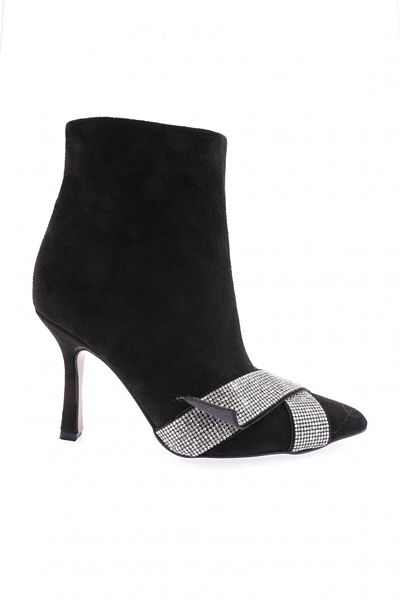 DGN Cizme cu toc de damă cu detalii Cross Stone din piele intoarsa neagra 6836535