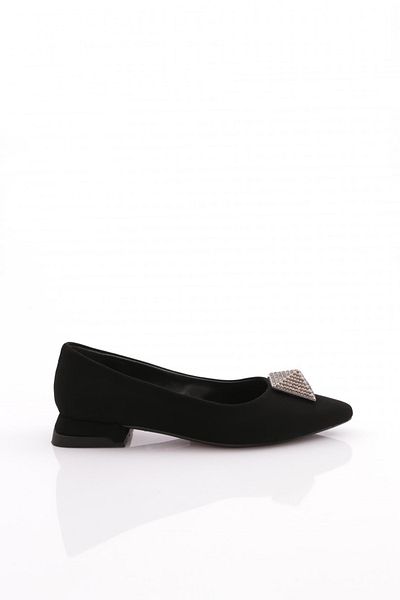 DGN Women's Pointed Toe Crystal Stone Buckle Galvanized Heel Ballerinas Black Velvet 39182534
