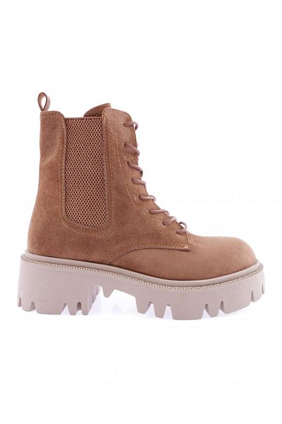 DGN Γυναικείες μπότες με φερμουάρ Lace Up Stretch με λεπτομέρειες καφέ καστόρι 331422682