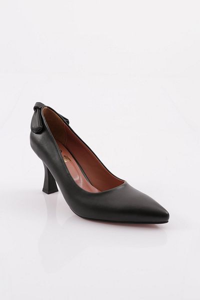DGN Women's pointed toe finger low-cut back bow heeled goblet shoe black 81121029