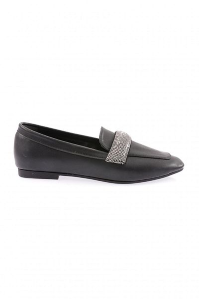 DGN Loafer negru pentru femei cu cataramă de piatră argintie - 61112534