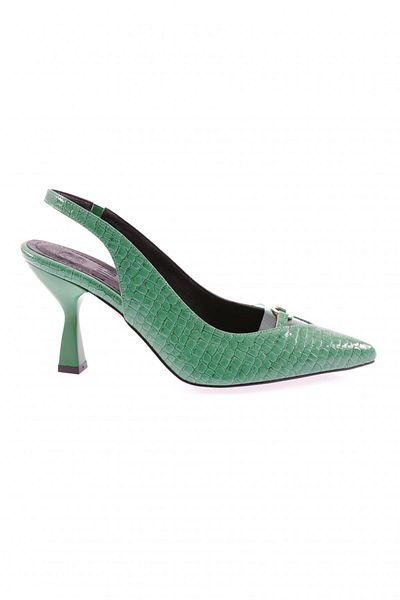 DGN Piele lacuita de crocodil verde - Tocuri de dama cu varf ascutit si detalii transparente 143286