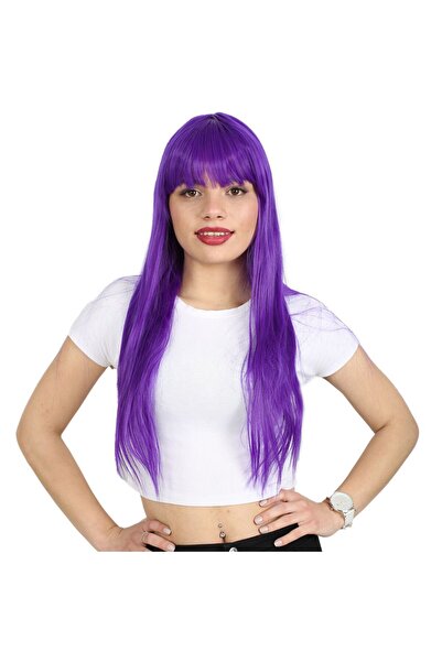 Marsilyan Uzun Kahküllü Fiber Sentetik Peruk - Mor