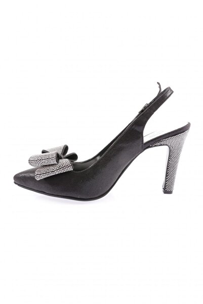 DGN 1316 23Y Kadin Sivri Burun Kristal Taşli Fiyonklu Bilekten Bağli Abiye Ayakkabı