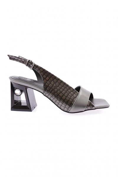 DGN Sandale cu toc pentru femei din piele lacuita de crocodil platinat - cu bretele 72321033