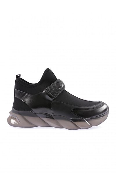 DGN Women's Stretch Detailed Silver Stone Banded Sneakers Shoes Black 2153137