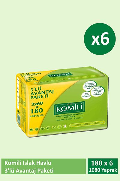 Komili Wet Towels 3X60 X 6 Pieces (1080 Sheets)