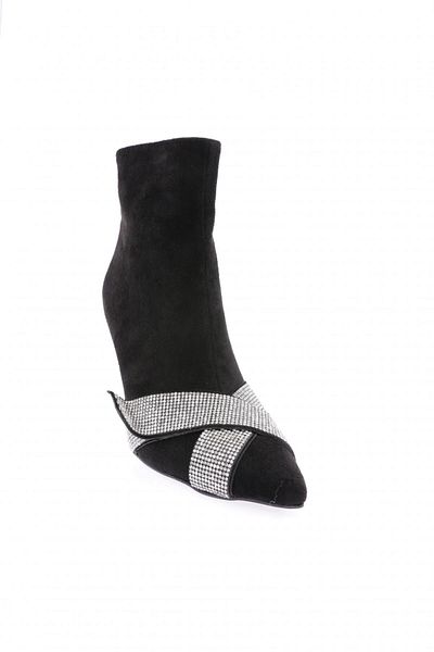 DGN Cizme cu toc de damă cu detalii Cross Stone din piele intoarsa neagra 6836535