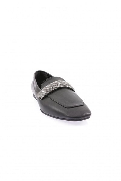 DGN Loafer negru pentru femei cu cataramă de piatră argintie - 61112534