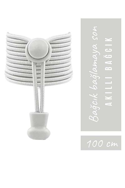 SHELAX White Smart Locking Elastic Shoelaces / Elastic Shoelace White On Black Dots Round