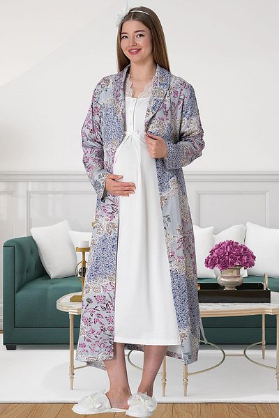 Mecit Pijama طقم ثوب نوم للحوامل باللون الرمادي من Mecit 5807