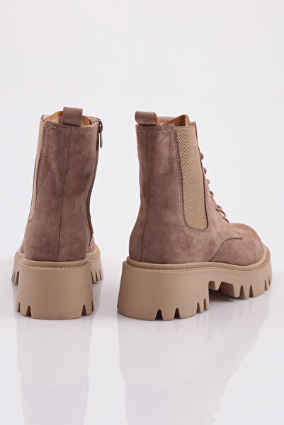 DGN Kadın Fermuarlı Bağcıklı Strech Detaylı Bot Vizon Süet 331422682