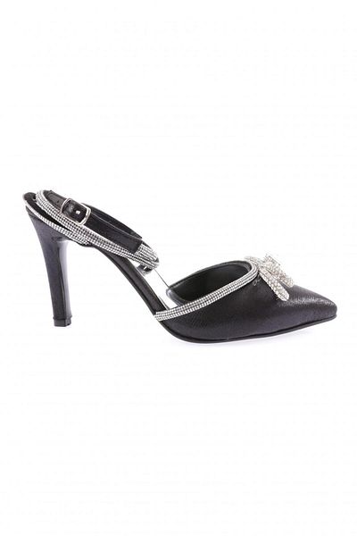 DGN Pantofi de rochie de seară cu șireturi de piatră argintie cu vârf ascuțit de damă, negri 24193294